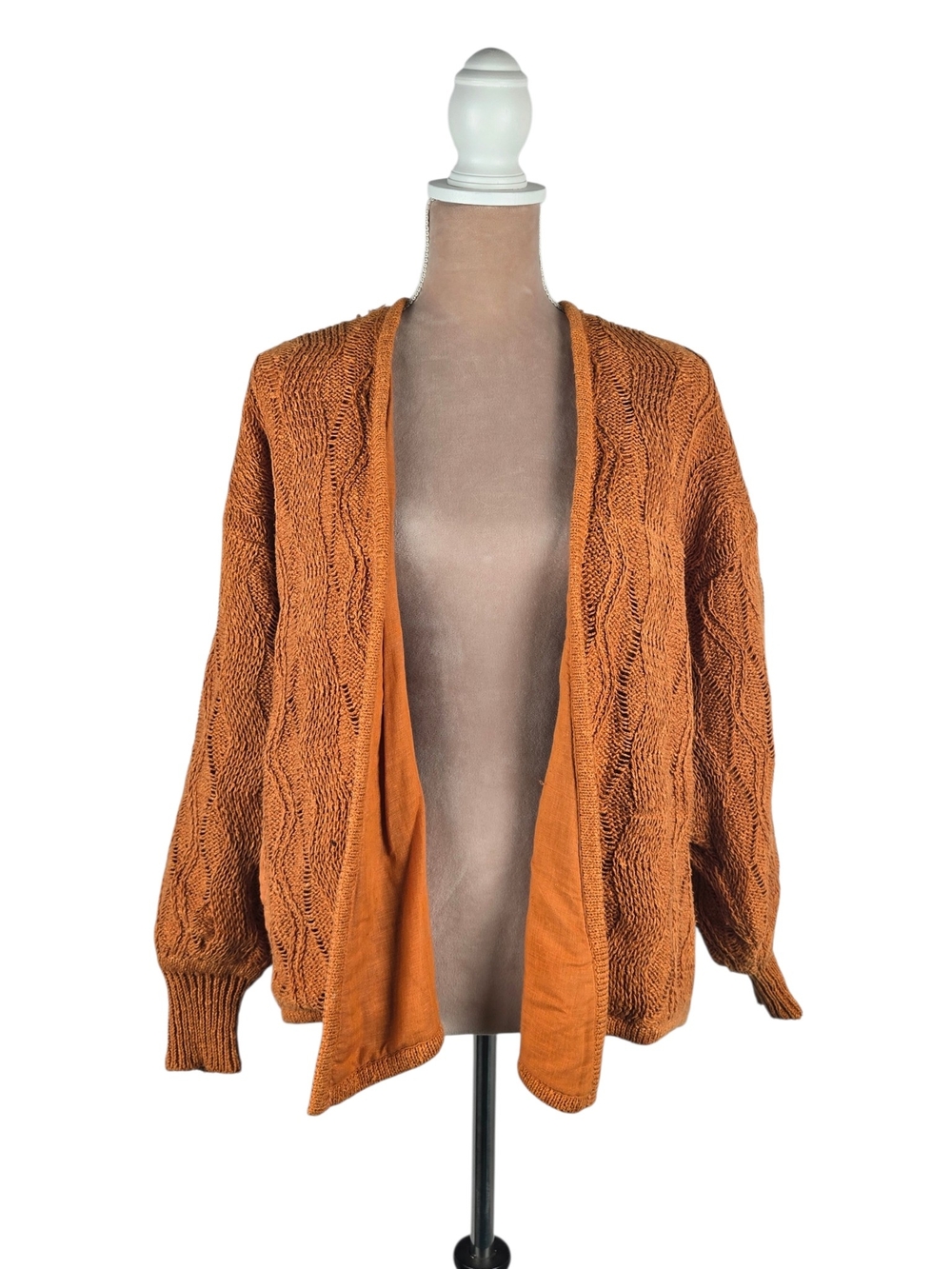 Escada Cable Knit Open Cardigan Linen Cotton Blend Oversized Rust 36 US 6